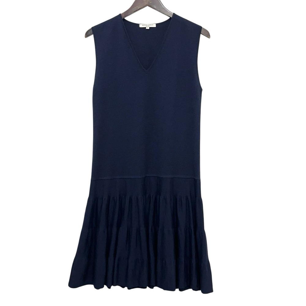 Barbara Lohmann Women's Size Large V-Neck Navy Blue Cashmere/Wool/Silk Dress euc